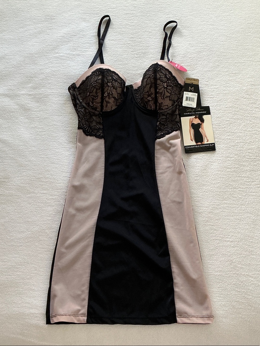 Marilyn Monroe Black & Blush Lace-Trim Shaping Slip Dress